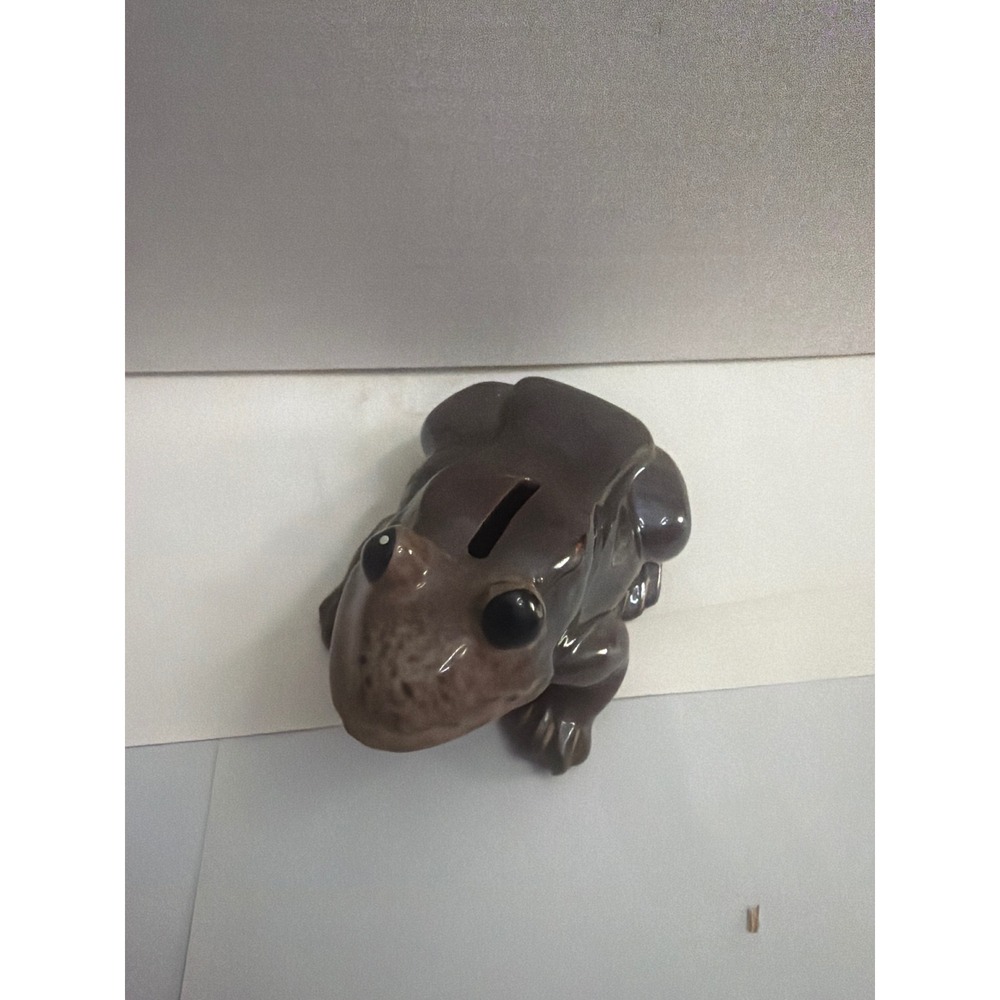 Vintage Kenmar Japan Ceramic Frog Piggy Bank Brown Glazed Coin Bank Mid Century